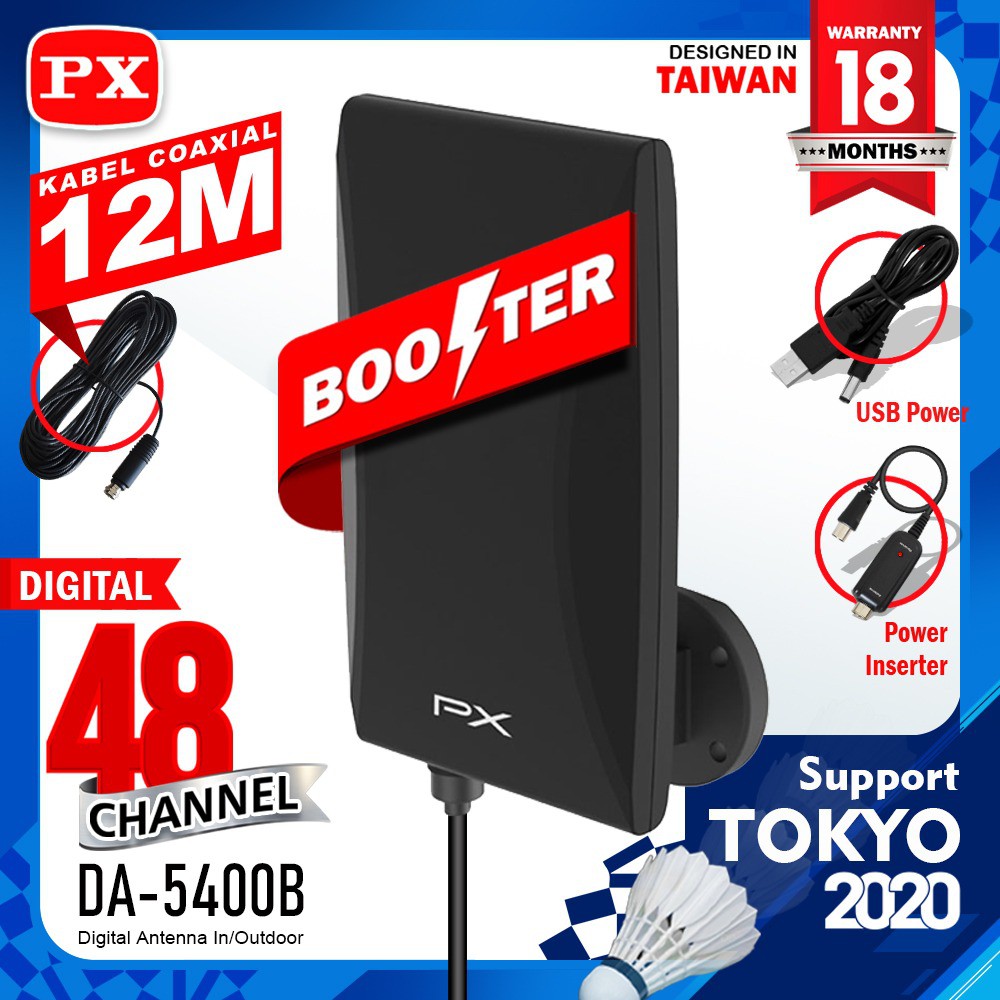 PX DA 5400B Antena TV Digital Analog+Kabel 12M Booster Indoor/Outdoor