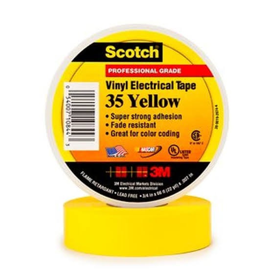 3M Scotch 35 Vinyl Electrical Tape Yellow 19mm X 20m scotch 35 vinyl 3M warna Kuning