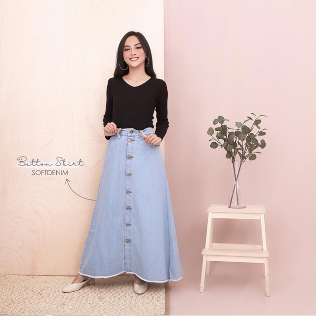 LONG SKIRT JEANS BUTTON || ROK JEANS PANJANG