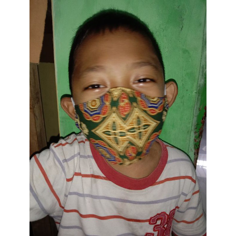 masker batik anak 3 lapis bisa isi tisu