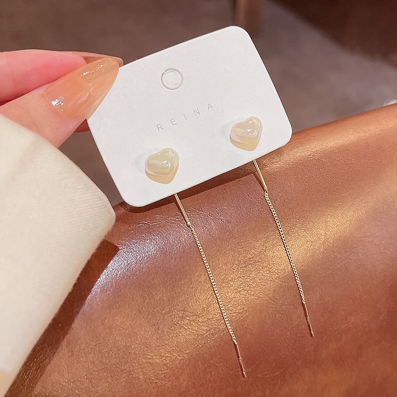 Anting Gantung Panjang Model Hati Dengan Mutiara Untuk Wanita