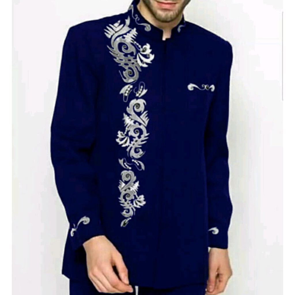 DNCSC KOKO ALVIN BAJU ATASAN KEMEJA MUSLIM PRIA BIRU BCA BENHUR MURAH KATUN BORDIR FASHION COWOK