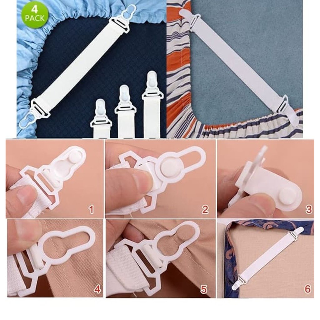 [50Gr] LT - Sheet Grippers 4 pcs Pengait Ujung Spre sheet gripper - pengait seprai / 1 set isi 4 pc Pengait penjepit Ujung Spreii