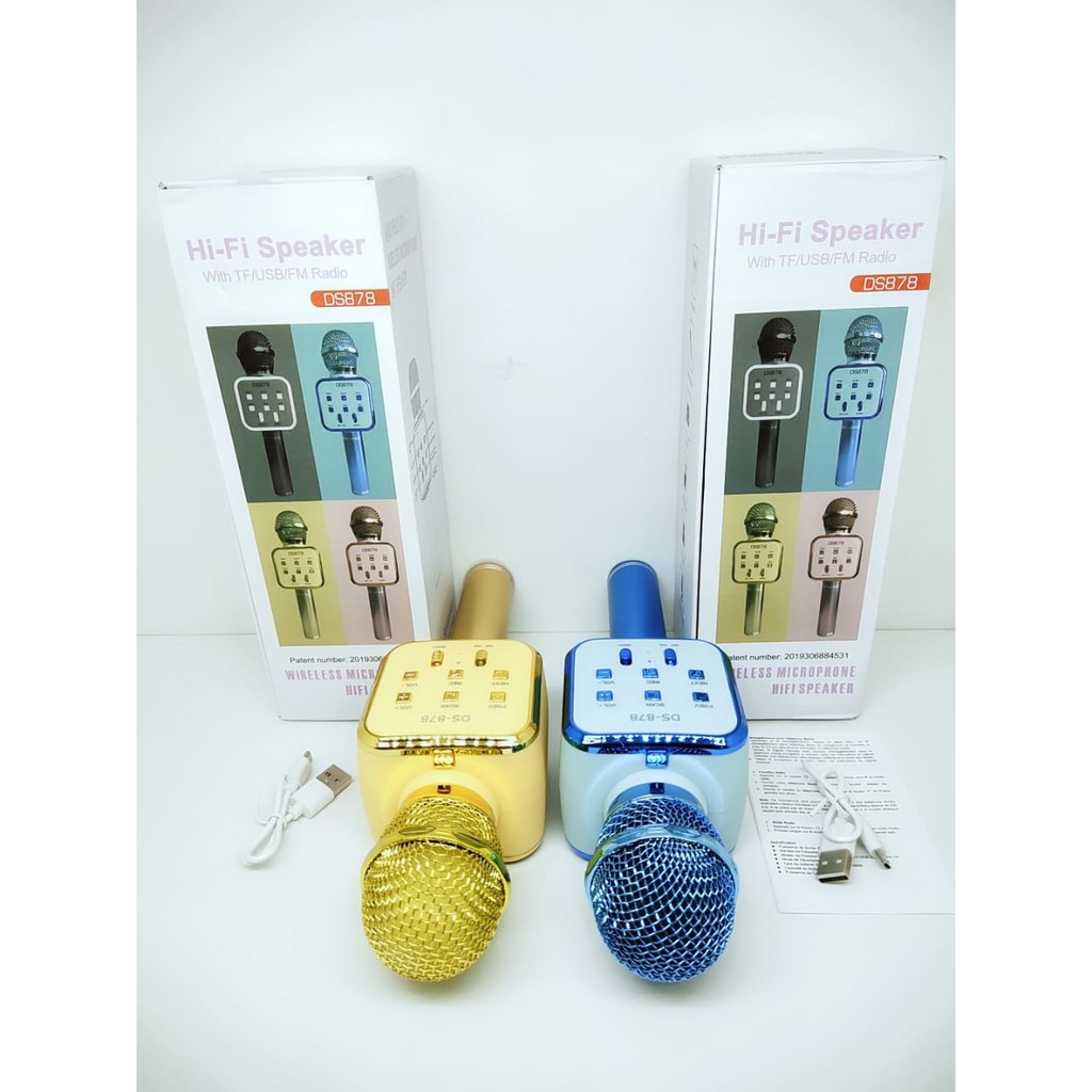 DS878 MIC Karaoke Bluetooth Hand Held Wireless Microphone HiFi Speaker Portable