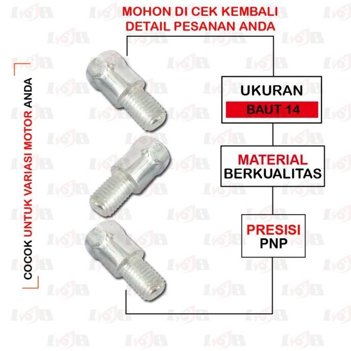 Sambungan Spion Motor Honda Peninggi Baut 14 Drat Kiri Kanan-SEPASANG