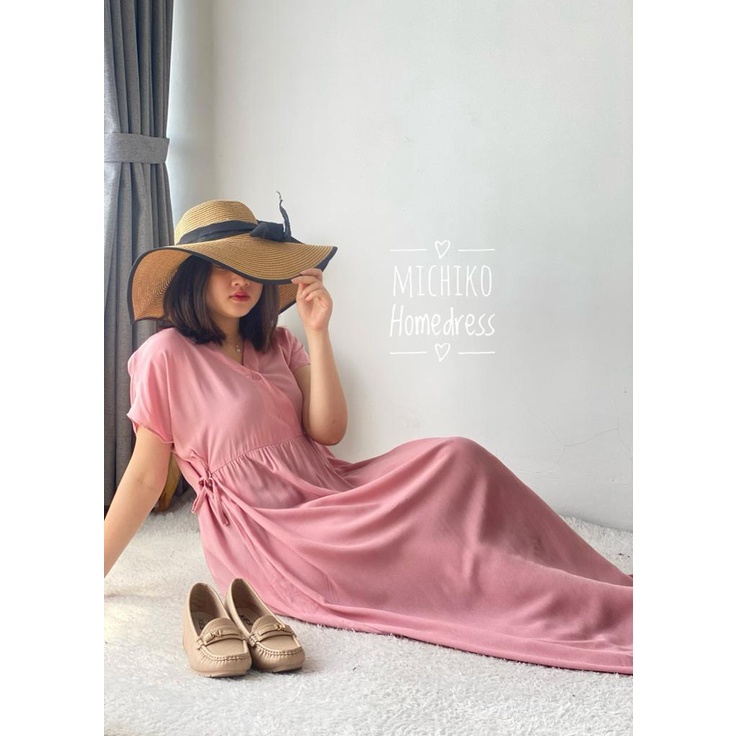 daster kimono rayon premium busui / michiko daster / homeydress / daster jumbo / dress wanita cantik-Peach