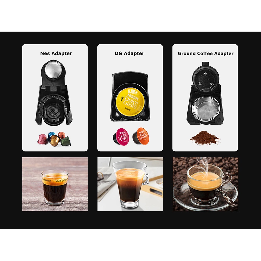 Mesin Kopi 19Bar 3in1 Capsule Espresso for Nespresso Dolce Gusto - ST-504 - Black