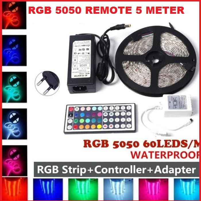 Lampu Led Strip RGB /Led 5050 ip 65 Mata Besar Lampu Roll Led Strip Rgb Set Adaptor,remote,rgbcontrl