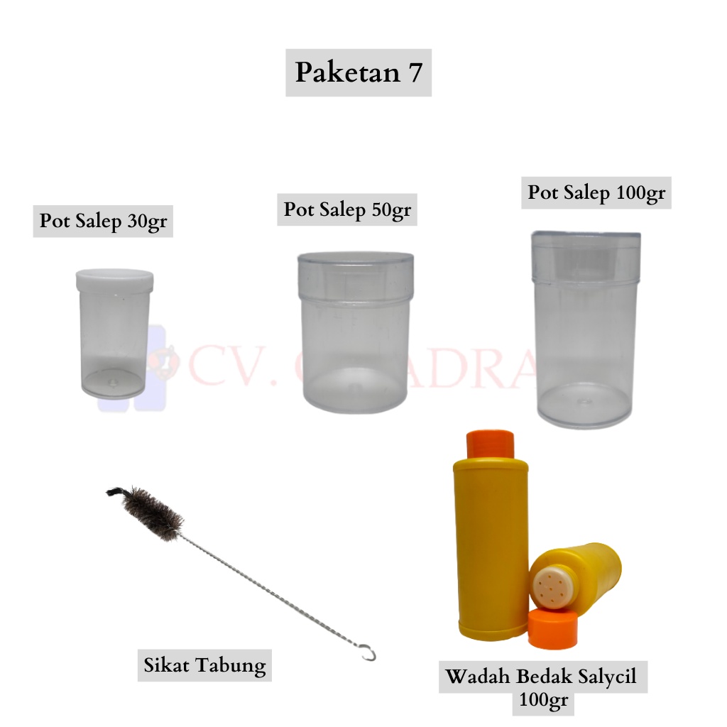 Paket 7 - Pot Salep , Wadah Bedak Salycil, Sikat Tabung Reaksi -