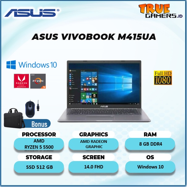 ASUS VIVOBOOK M415UA RYZEN 5 5500 16GB 512SSD VEGA7 W10 14.0FHD-RAM 8GB/ 512SSD
