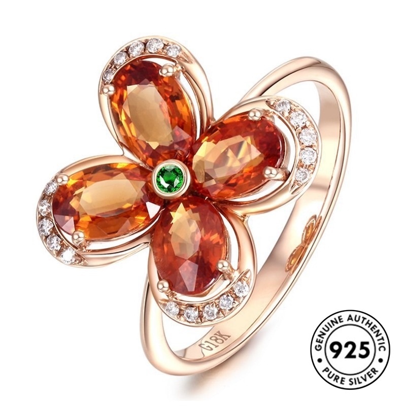 Cincin Sterling Silver 925 Dengan Berlian Imitasi Warna Rose Gold Champagne Untuk Wanita