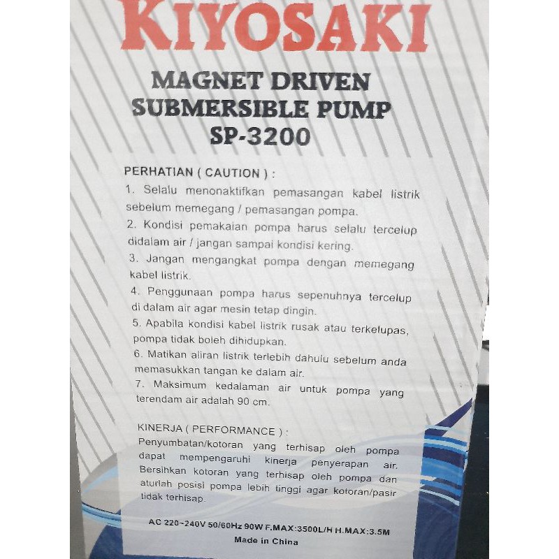 Pompa celup kolam hidroponik KIYOSAKI SP 3200