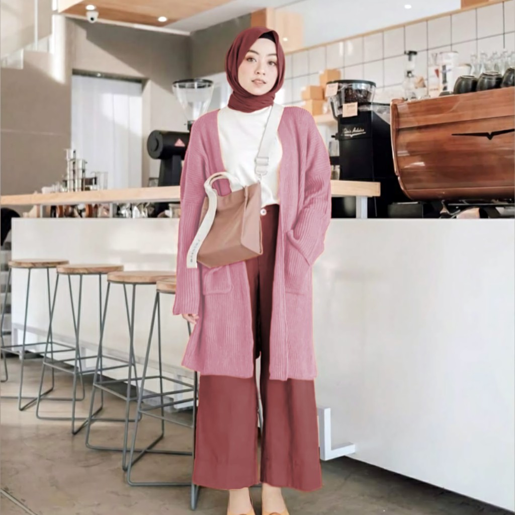 LONG CARDIGAN RAJUT TEBAL OVERSIZED MAGRA-DUSTY PINK
