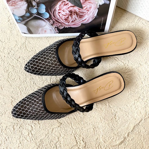 Shella mules - Sendal hak tahu brukat - heels wanita