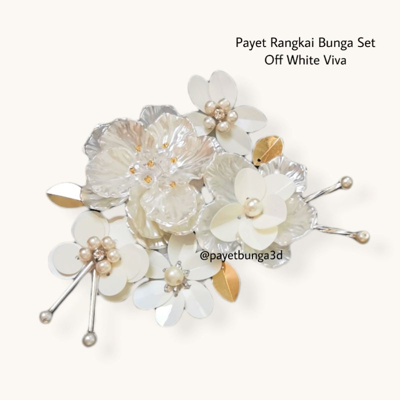 payet bunga rangkai 3D APBR off white viva set