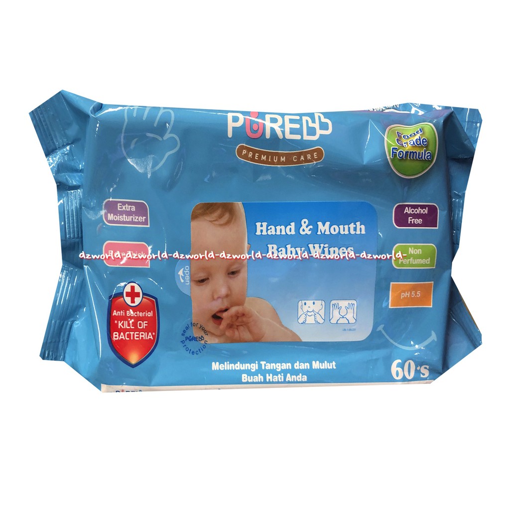 Pure Baby Hand Mouth Baby Wipes 60sheet Tissue Basah Bayi Biru Kuning