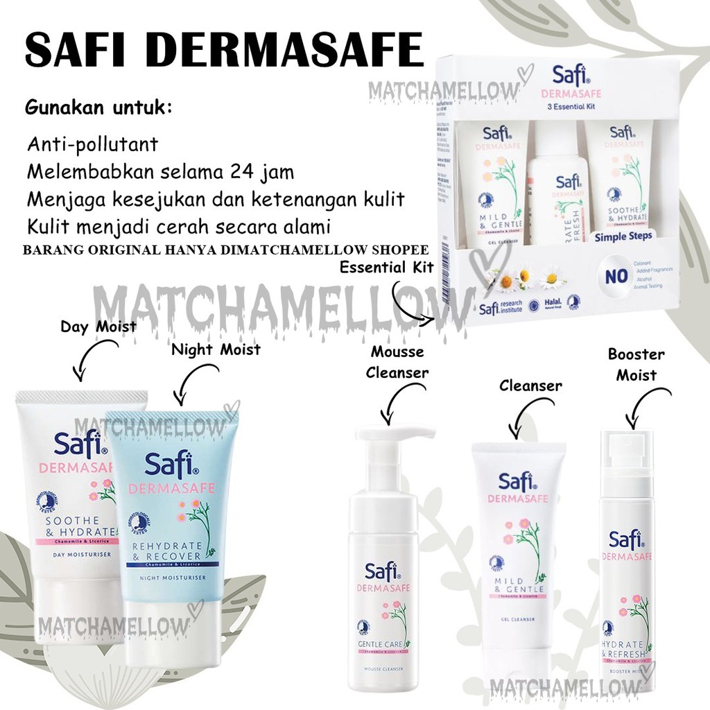 ❄️MATCHA❄️ SAFI DERMASAFE SERIES - CLEANSER MOUSSE DAY NIGHT BOOSTER ESSENTIAL BPOM