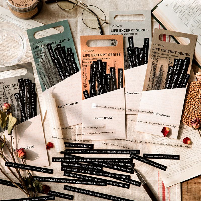 

43pcs /pack stiker dekorasi jurnal vintage quotes stiker pack word phrase sentences aesthetics