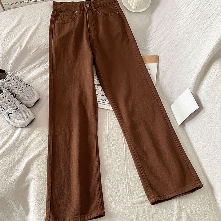 Ukuran Jumbo Coklat Korean New Celana Kulot Jeans Highwaist Wanita Loose（realpict）