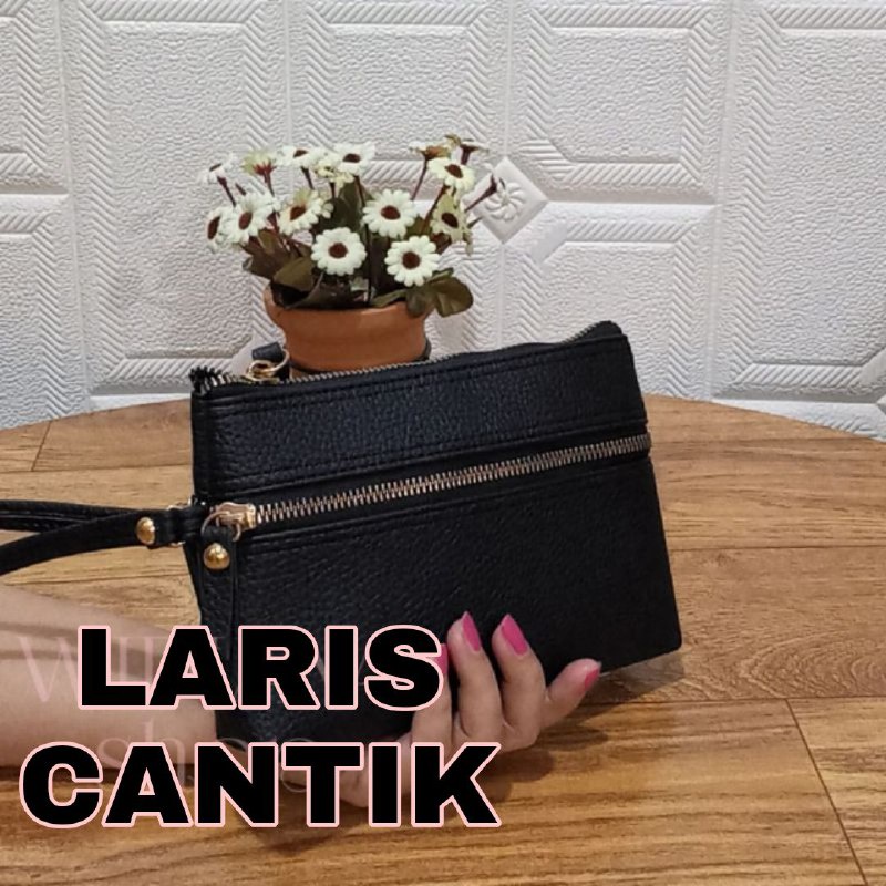 OMI DOMPET WANITA MURAH POUCH PAVIRUT SEMUA MASUK HP KUNCI HAND BAG ALL IN ADA TALI-HITAM 3 RISLETING