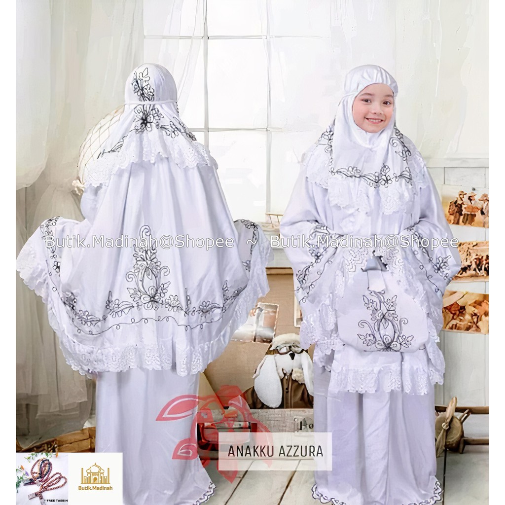 BUTIK.MADINAH MUKENA ANAK AZZURA BORDIR 3D TIMBUL ROBERTO CORNELI SUTRA VELVET