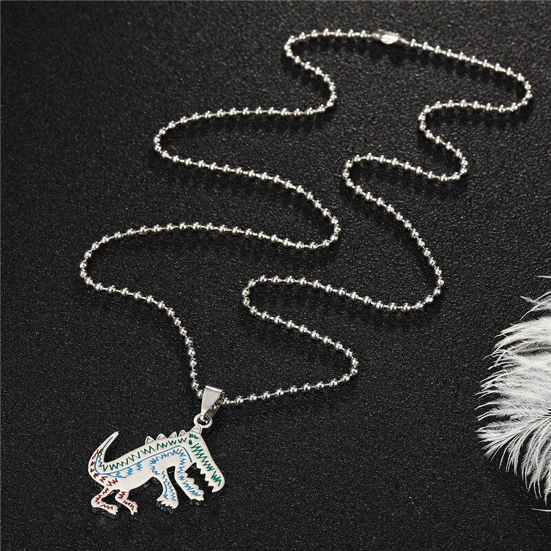1pc Kalung Rantai Liontin Dinosaurus Kecil Bahan Logam Baja Gaya Punk Hip Hop Untuk Pria Dan Wanita