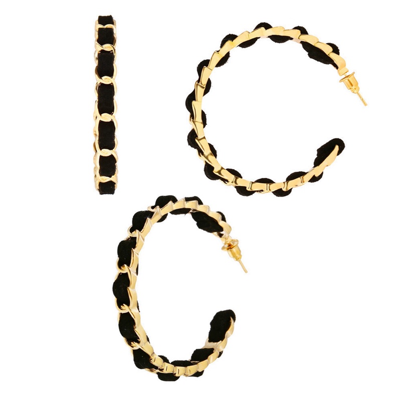 Anting Tusuk Gantung Bahan Flanel Desain Lingkaranrumbai Rantai Metal Gaya Vintage Kreatif Untuk Wanita