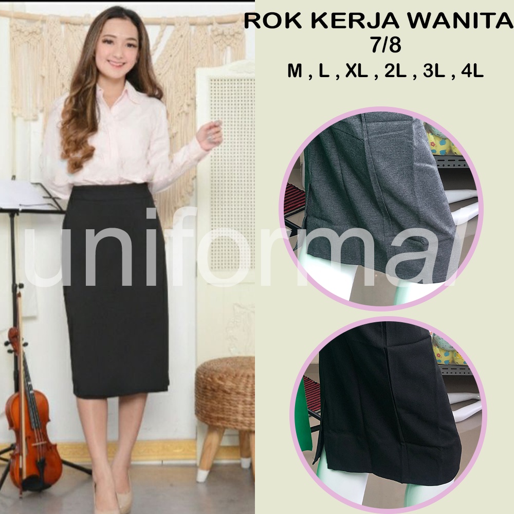 Rok Span Pendek Wanita Standar JUMBO Hitam Abu Ukuran S M L XL 2L 3L 4L 5L Bahan Gabardine 7/8 Premium Midi Skirt Polos / Kerja / Kantor / Formal / Kantoran / Murah / Terlaris / Terbaik / Perempuan