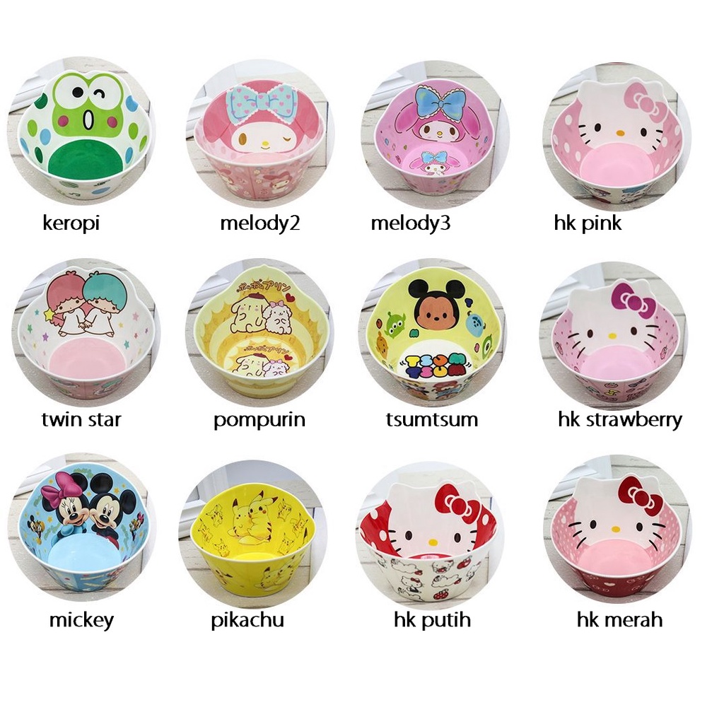 Mangkuk Melamin anak Kuping disney Kitty Melody Doraemon Mangkok Bowl melamine karakter keropi mickey frozen sumikko thomas paw patrol cars spiderman