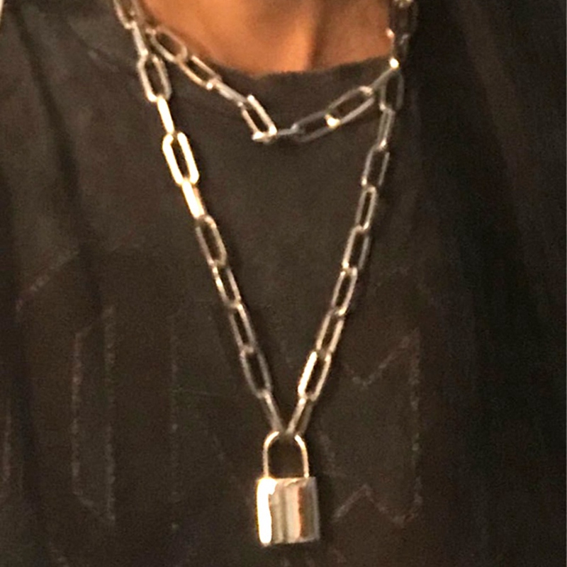 Double Layer Lock Chain Necklace Punk Chain Pendant Necklace