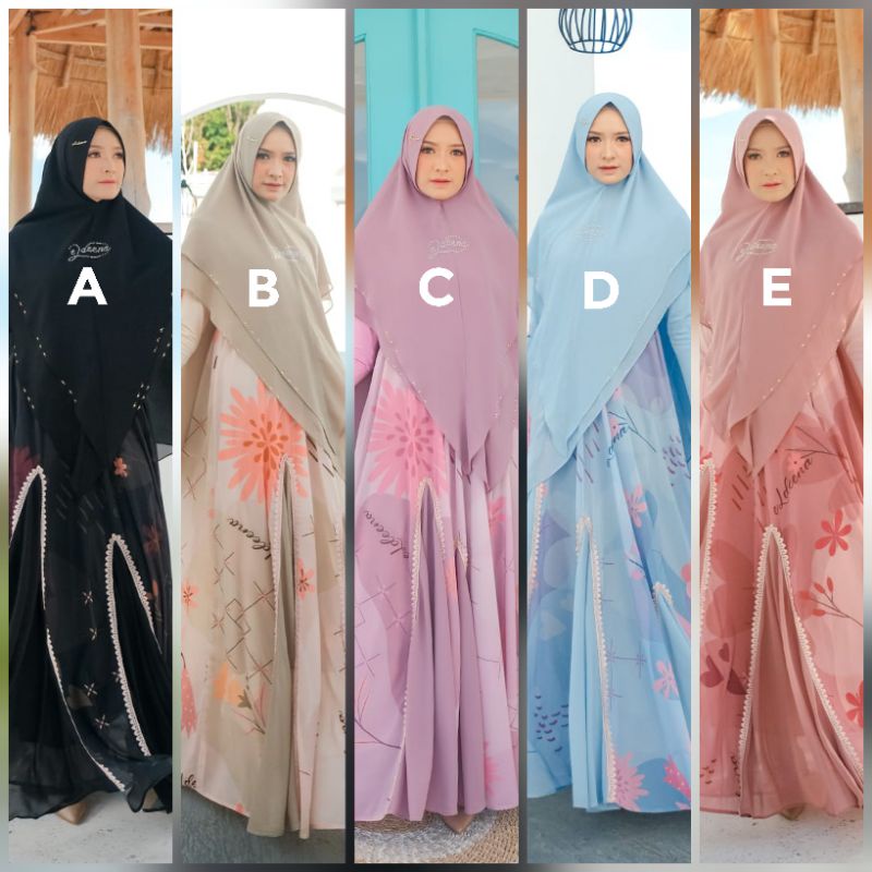 Shazea Series Eldeena Syari By Kanaya Original Terbaru Gamis Syar'i Ceruty Babydoll Printing Digital