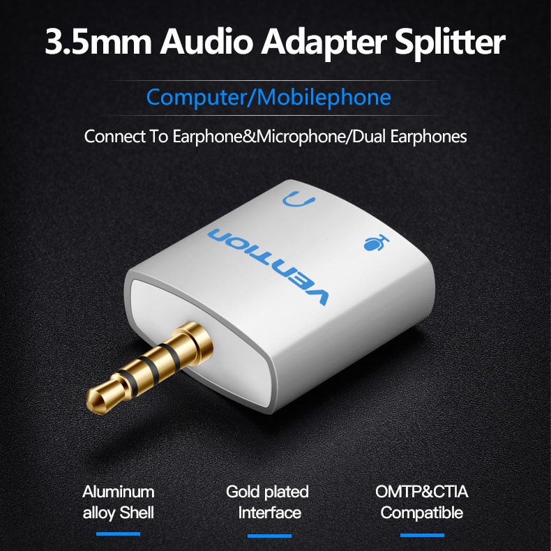 Vention Splitter Jack Audio AUX 3.5 mm 2 Port Earphone - BDAW0 - White