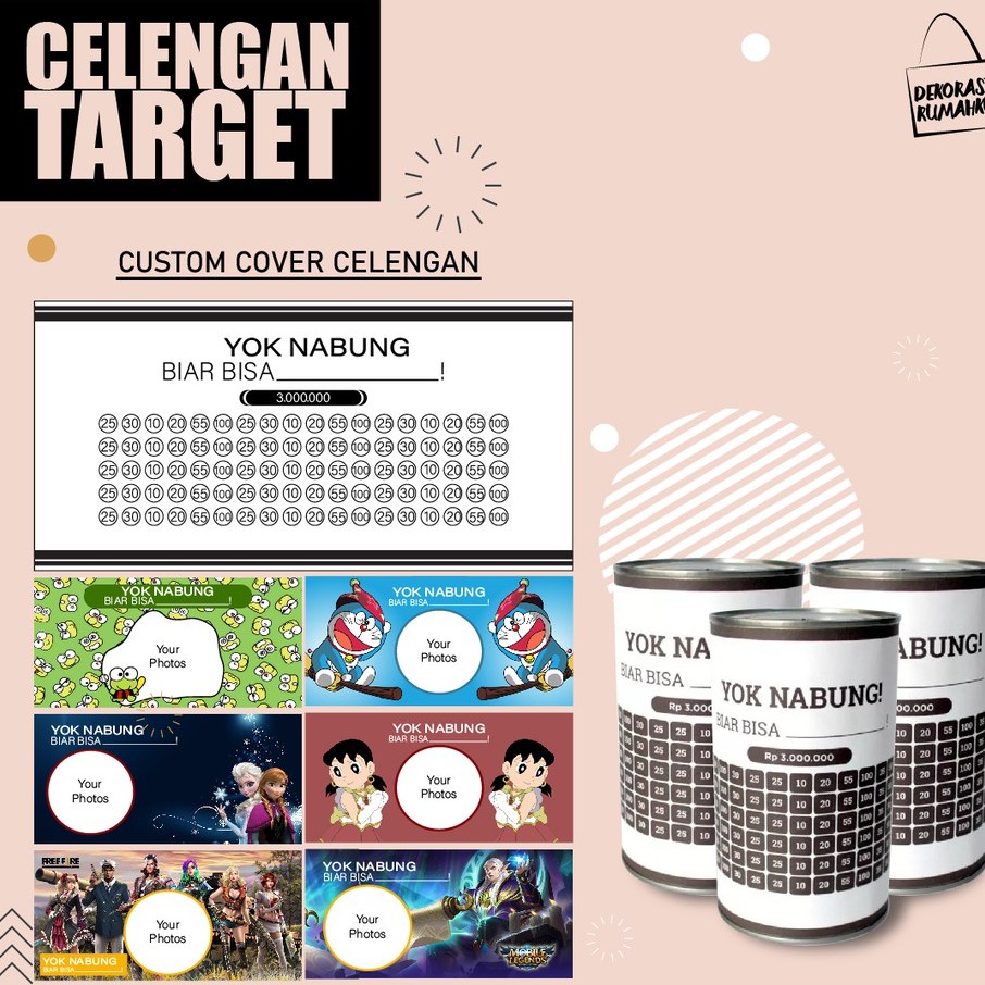 Celengan Viral celengan target nabung celengan viral tiktok  pilih desain free spidol