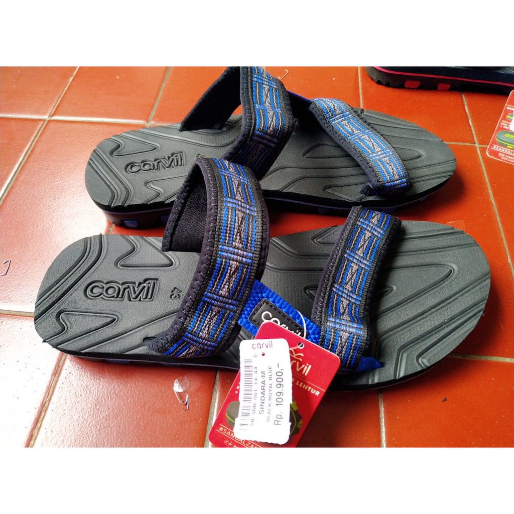 Sandal / Sendal Gunung Pria Wanita Carvil Sindara-M Black Royal Blue.Sandal Carvil Original