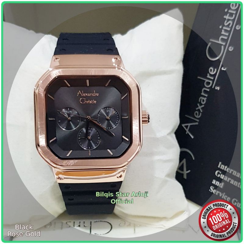 Alexandre Christie Terbaru Ac 2811 SS Case Rose Gold Tali Karet Original