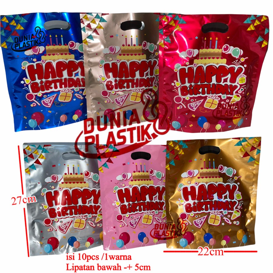 isi10pc KANTONG HBD 22x27cm tas plastik mengkilap souvenir goodie bag bungkus kado ultah ulang tahun happybirthday-1