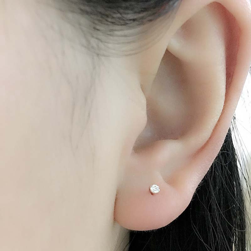 2 Pcs Anting Tusuk Mini Sterling Silver 925 dengan Berlian Imitasi untuk Dewasa / Anak