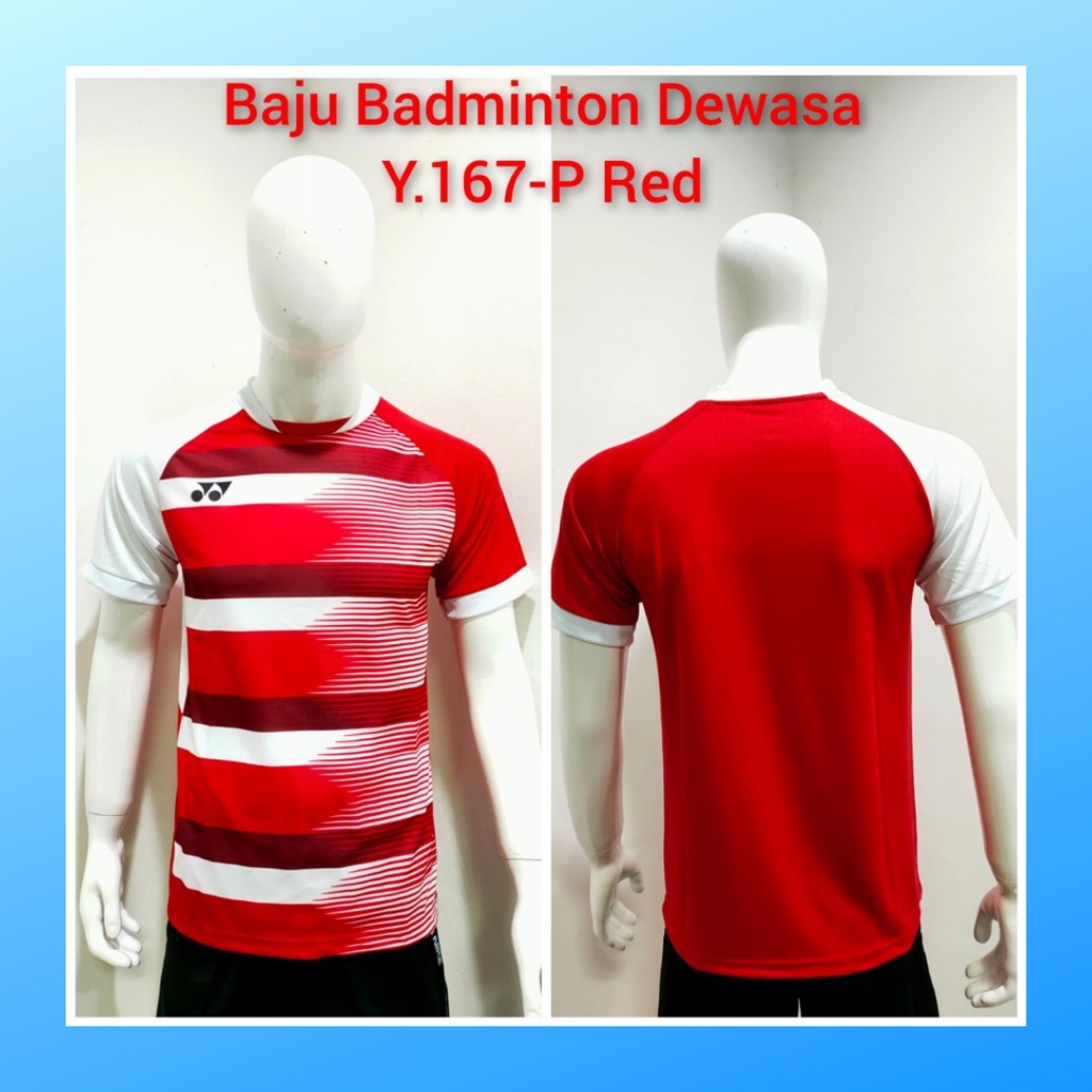 Kaos badminton pria jersey bulutangkis baju atasan jersy wanita dewasa t-shirt outfit seragam kostum olahraga casual suit pakaian jarsey oblong apparel sports jersi bulu tangkis Y167 merah polos