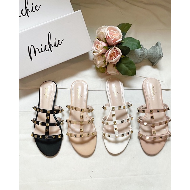 STUDDED SLIP SANDALS