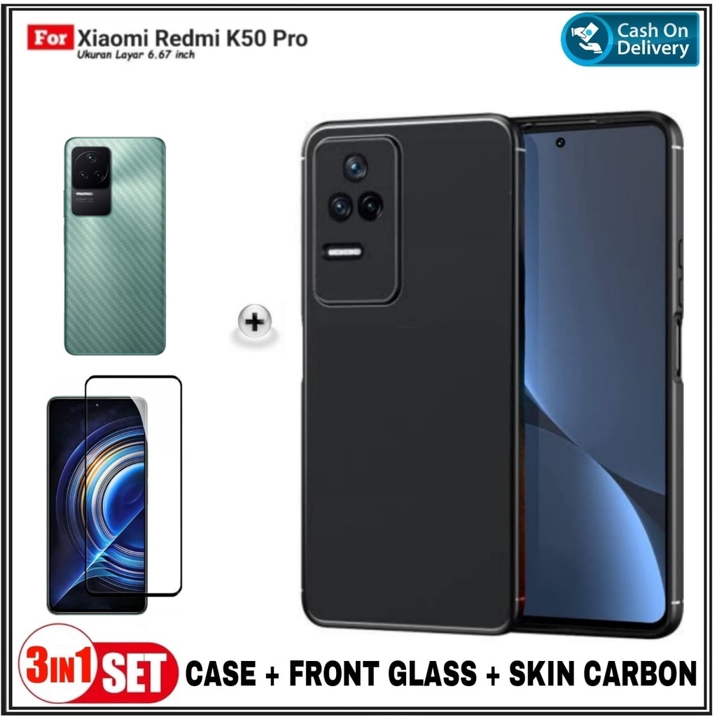 PAKET 3IN1 Soft Case Xiaomi Redmi K50 , K50 PRO SoftCase Premium Dove Matte Protection Back Kamera Casing Slim HP Cover + Tempered Glass + Garskin DI ROMAN ACC