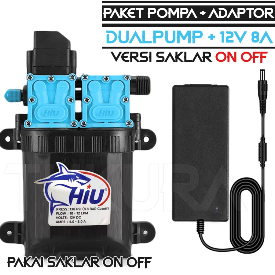 Paket pompa DC 12V HIU Dual Pump 160PSI + Adaptor 12V