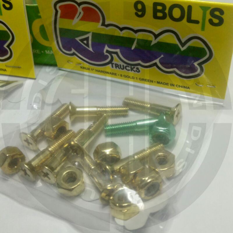 KRUX Krome 1in Phillips Hardware Skateboard Gold/Green (9 Bolts)