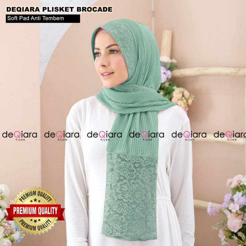 Jilbab Hijab pesta Pasmina Plisket brukat brokat brocade soft pad antem original deqiara