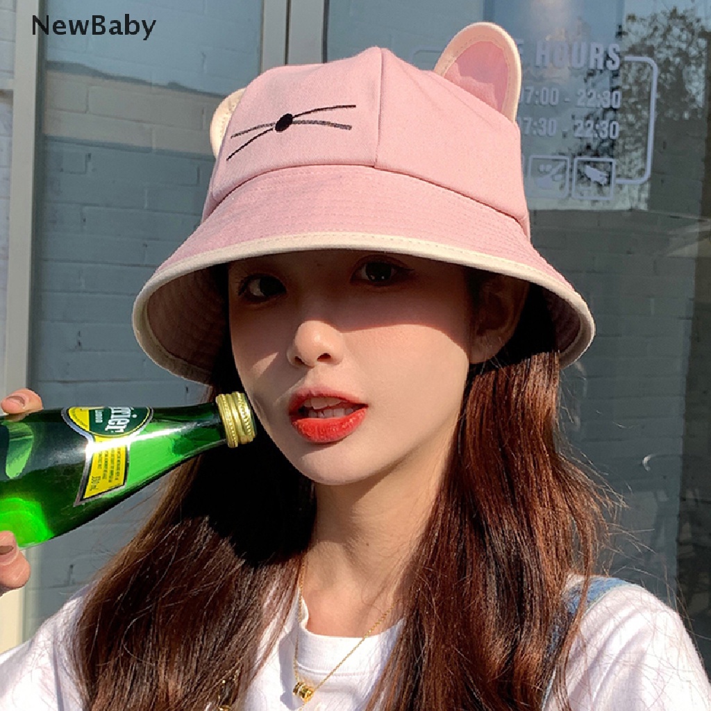 NewBaby Fashion Cat Whisker Bucket Hat for Women Summer Plain Women Outdoor Hiking Beach ID