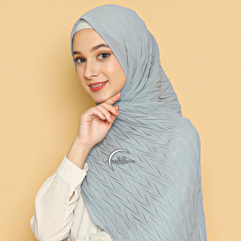 PASHMINA PLISKET PADI CERUTY / AKAR BAMBU ZIGZAG / PLEATS / PLEATED SHAWL ORI ELNIDA