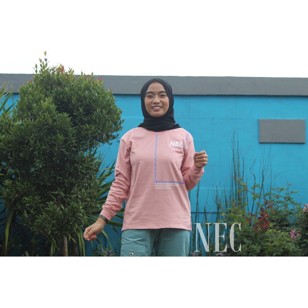 Atasan Wanita Kaos Lengan Panjang Wanita Kaos NEC Dust Warna Pink Dusty