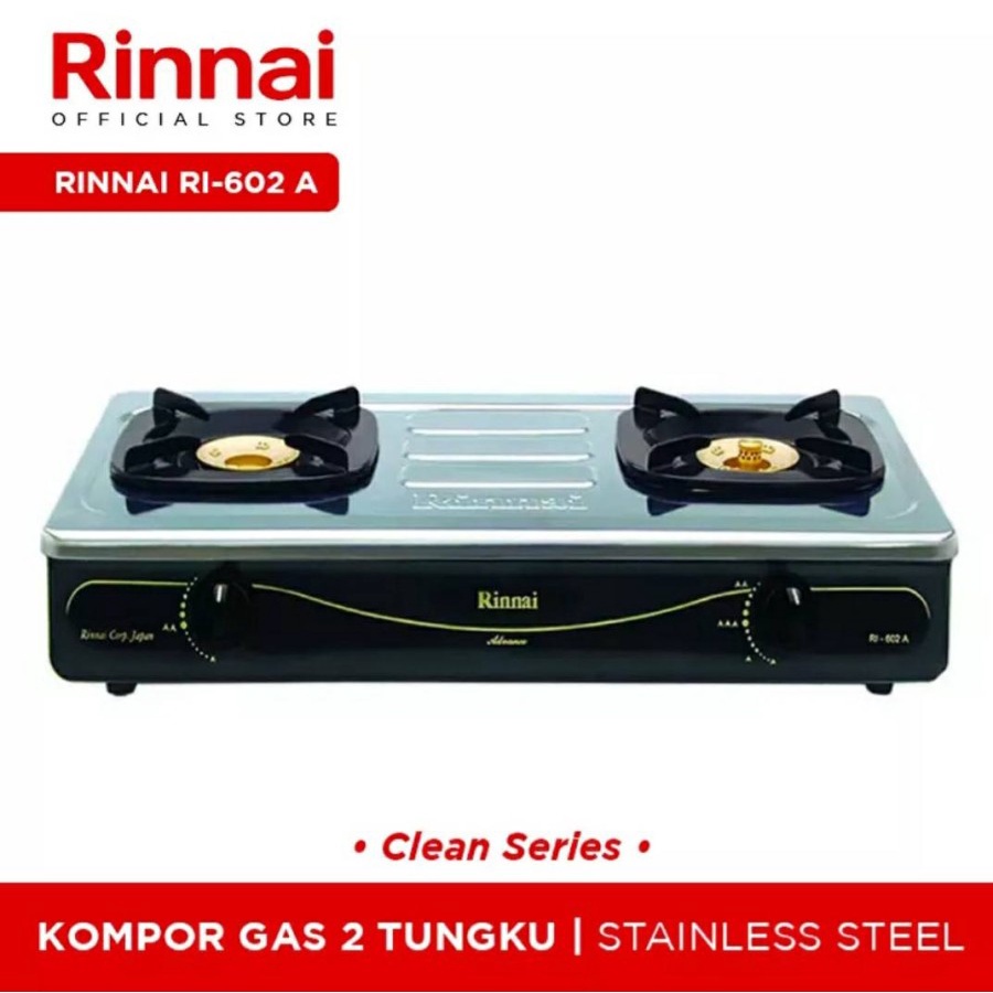 Kompor Gas Rinnai RI 602 A Api Lilin Plat Buka Tutup Kompor Stainless Rinnai 602 A Kompor Rinnai
