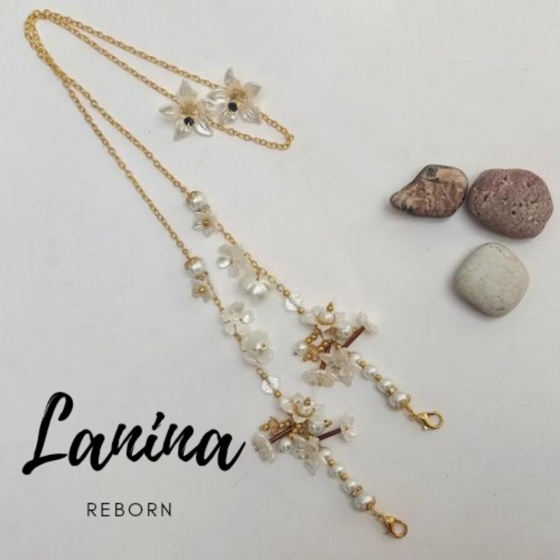 Strap masker LANINA | Pengait hijab 2in1kekinian | permata sintetis | kristal ceko | kalung tali ran