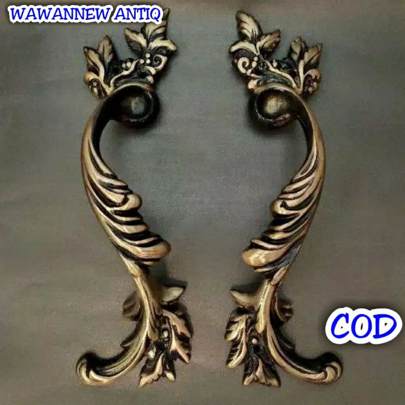 Handle Pintu / Gagang Pintu Rumah Pagar Kuningan Antik Motif Cakar Daun AB 28cm