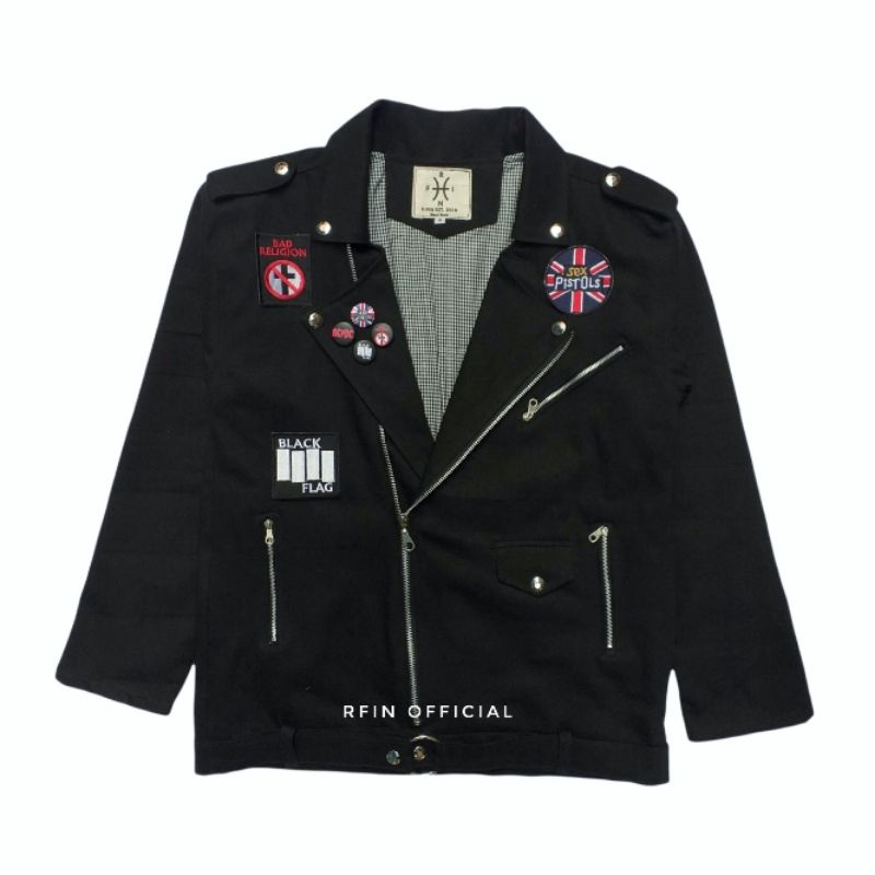 JAKET PRIA ROCK N ROLL/DOUBLE KERAH/ BLACK COLLAR PUNK